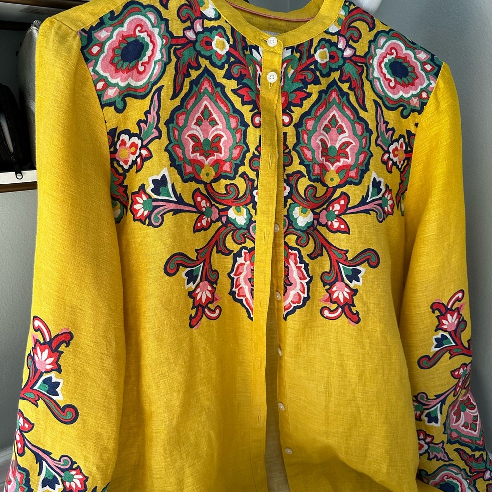 Boden Linen Floral Embroidered Blouse